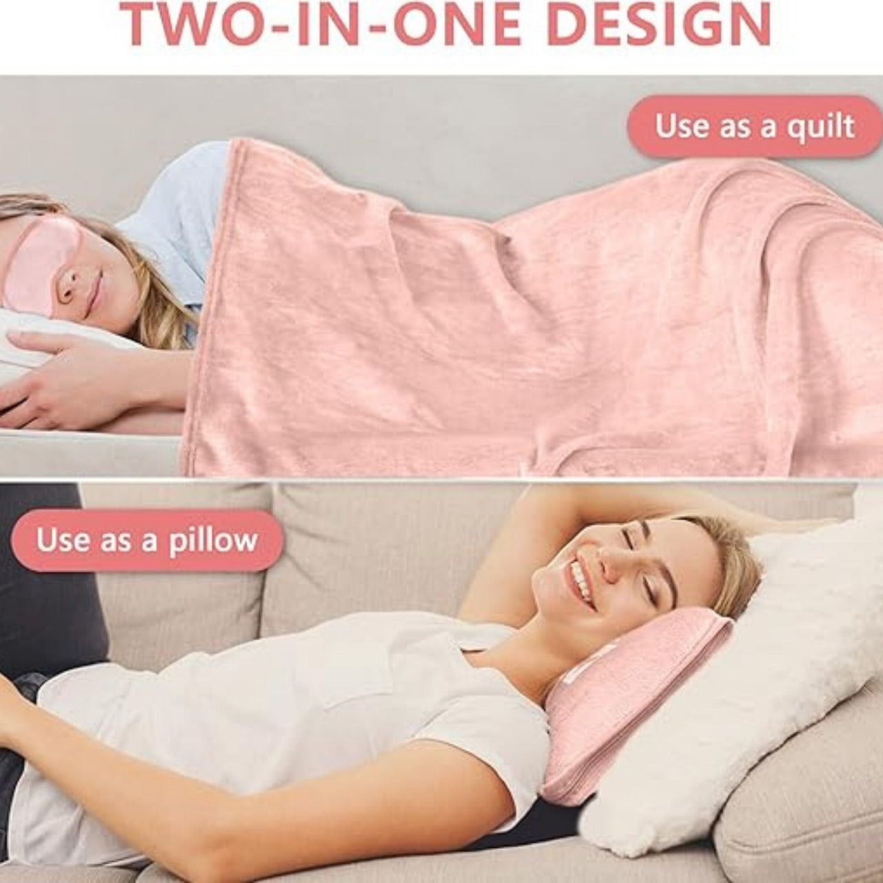 Portable Travel Blanket multifunctional Soft Double-sided Flannel Blanket 2 in 1 Airplane Blanket with Soft Bag Pillowcase