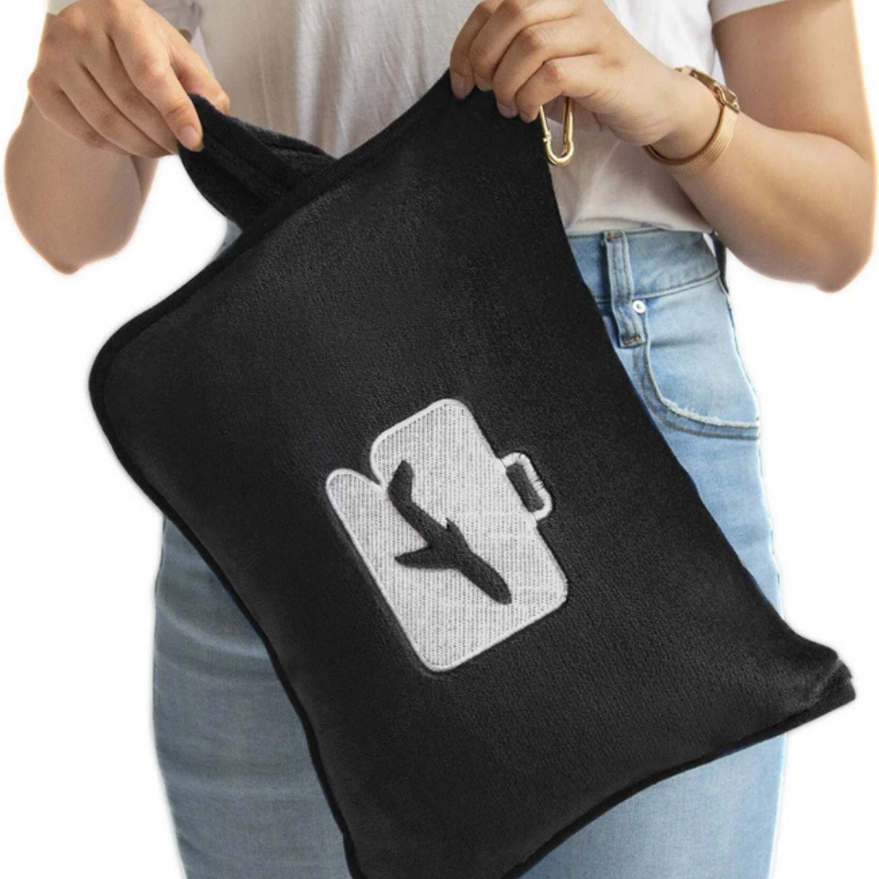 Portable Travel Blanket multifunctional Soft Double-sided Flannel Blanket 2 in 1 Airplane Blanket with Soft Bag Pillowcase
